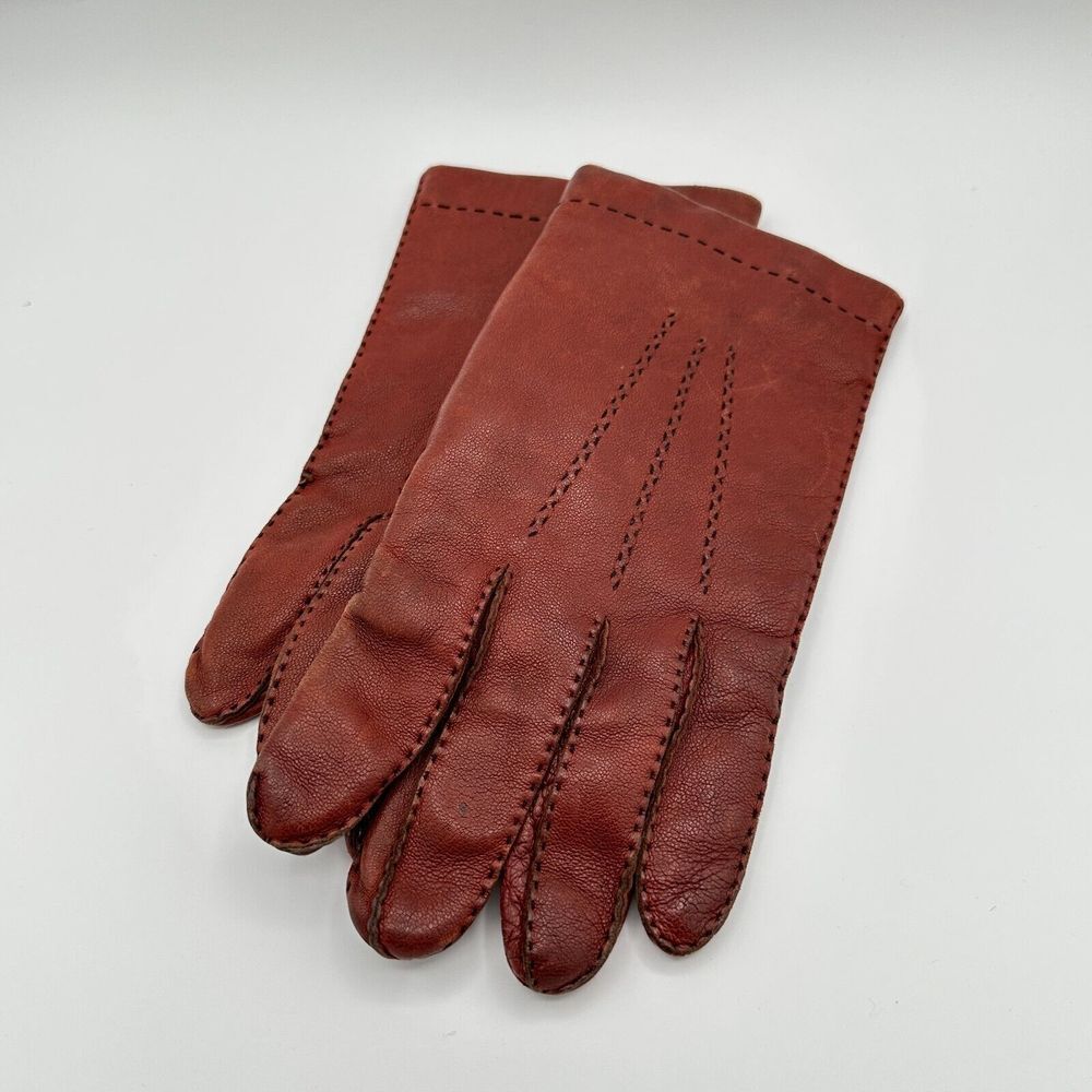 Vintage Leather Fur Lined Driving Gloves Brown 9.5 Made In France‎ Soft Luxury